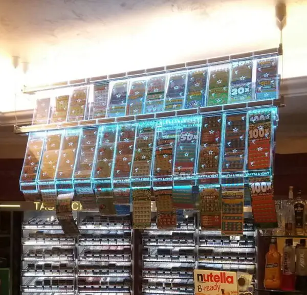 Porta gratta e vinci da soffitto 20 faldoni led regolabili