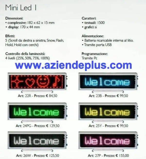 Acquista Display Mini LED 1 Giallo o Blu 170x44 mm: Specifiche e Prezzi