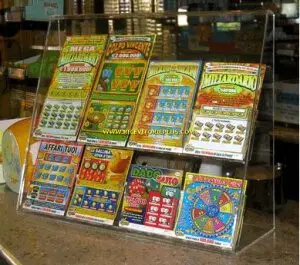Espositore gratta e vinci a vetrinetta a 8 tasche